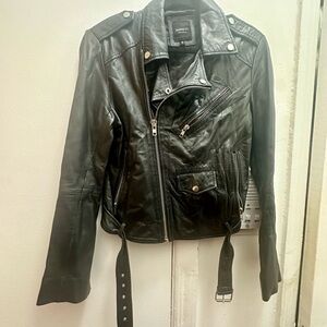 Barneys New York Classic Black Leather Jacket